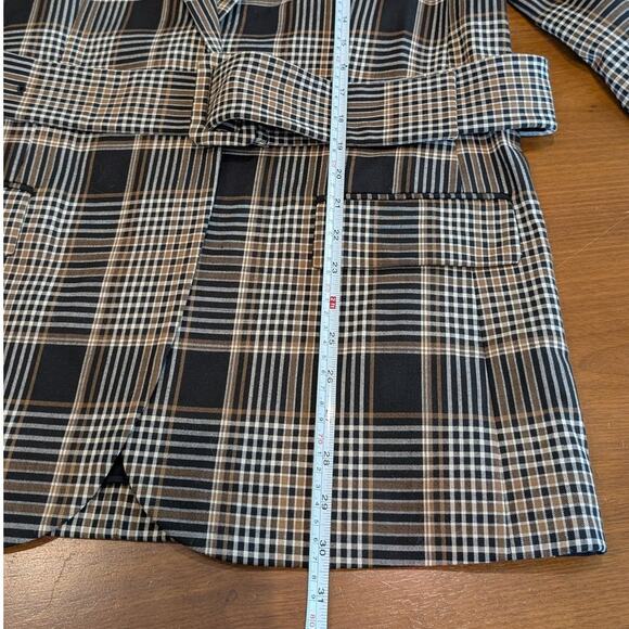 Theory Becket Brown Wool Blend Belted Plaid Checked Blazer, size 8 - Picture 6 of 11